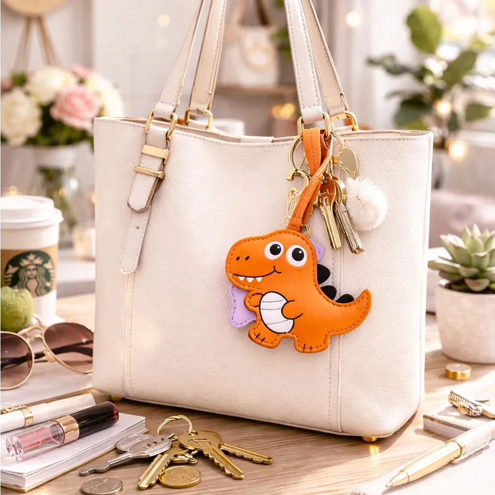 BAG CHARM•Orange Dinosaur- purse, backpack,key accessory- NWT